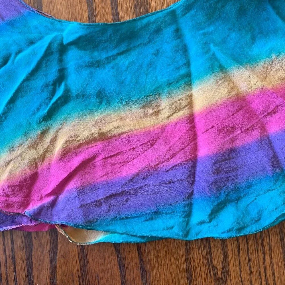Kriska Hand Painted Silk‎ Scarf Rainbow Ombre Teal Purple Pink Yellow Art Wear